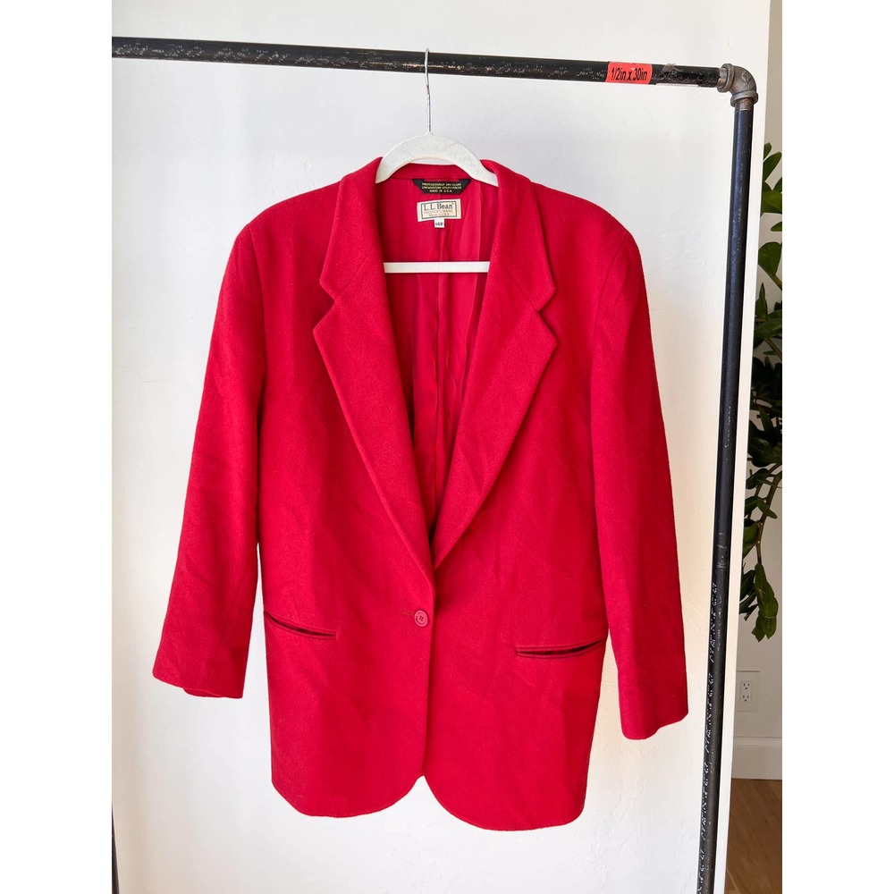L.L. BEAN Women's Red Vintage Wool/Cashmere Blend Single Button Blazer Size 14R